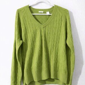 Green Cable Knit V-Neck Sweater | Classic Cozy Pullover